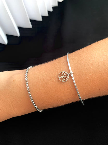 Bracelete fechado com pingente árvore da vida de aço